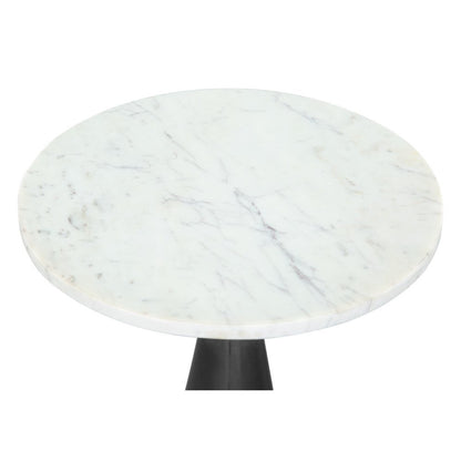 23" White And Black Marble And Steel Round Pedestal End Table