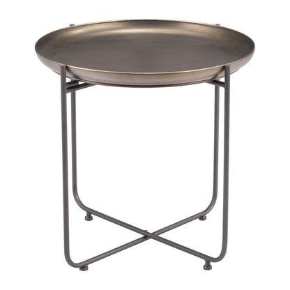 21" Bronze and Gray Steel Round Cross Legs End Table