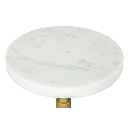 22" White And Gold Marble And Iron Round Pedestal End Table