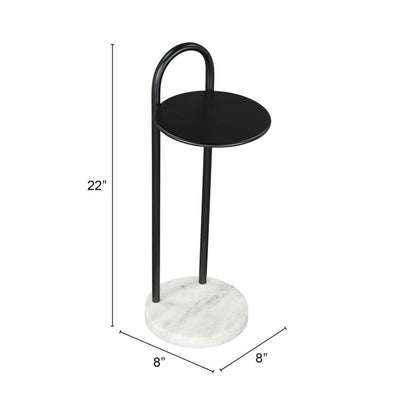 22" Black And White Iron And Marble Round C Table End Table