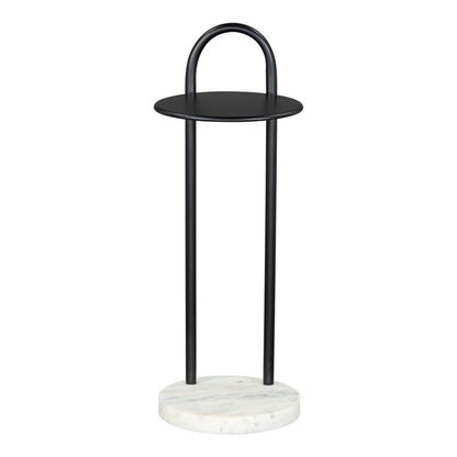 22" Black And White Iron And Marble Round C Table End Table