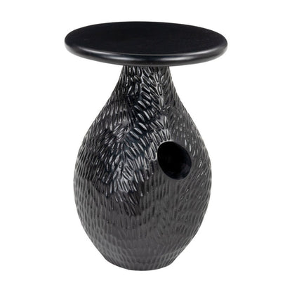 20" Black Solid Wood Round Pedestal End Table