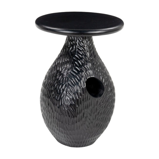 20" Black Solid Wood Round Pedestal End Table