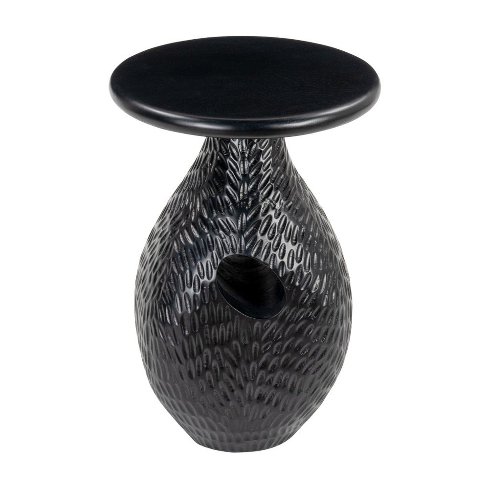 20" Black Solid Wood Round Pedestal End Table