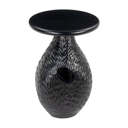 20" Black Solid Wood Round Pedestal End Table