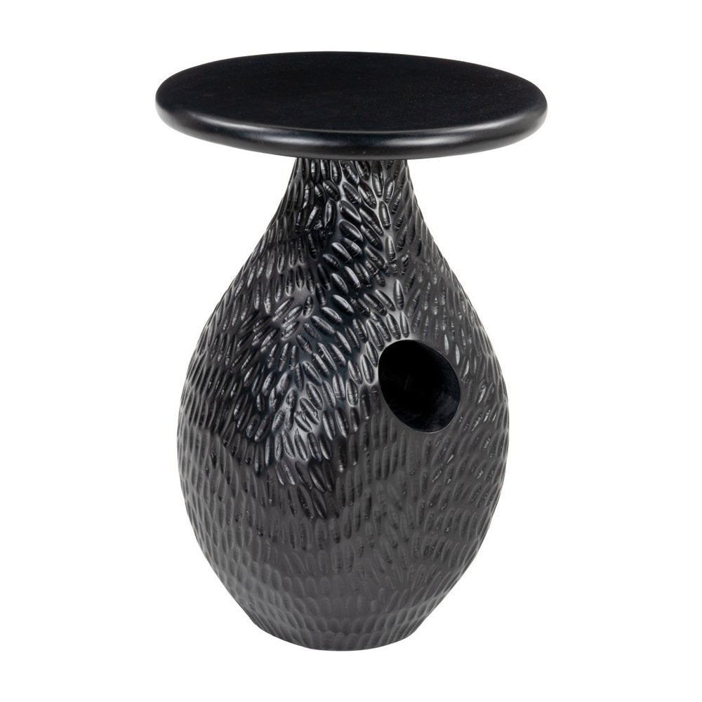 20" Black Solid Wood Round Pedestal End Table