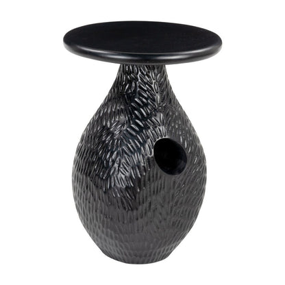 20" Black Solid Wood Round Pedestal End Table