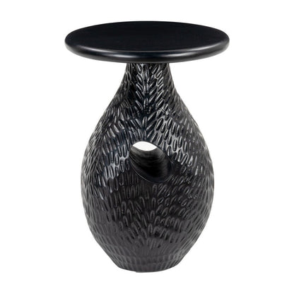 20" Black Solid Wood Round Pedestal End Table