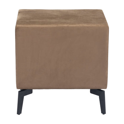 20" Brown and Black Velvet Wood and Steel End Table With Two Drawers