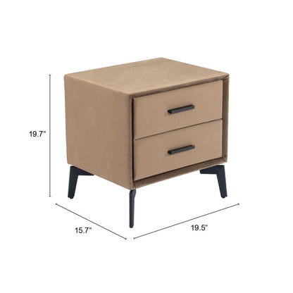 20" Brown and Black Velvet Wood and Steel End Table With Two Drawers