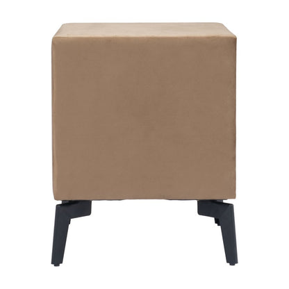 20" Brown and Black Velvet Wood and Steel End Table With Two Drawers
