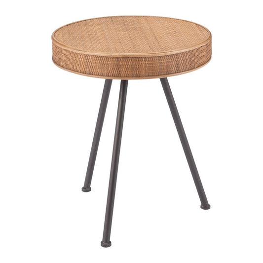 23" Natural and Gray Rattan and Steel Round End Table
