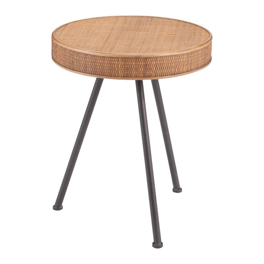 23" Natural and Gray Rattan and Steel Round End Table