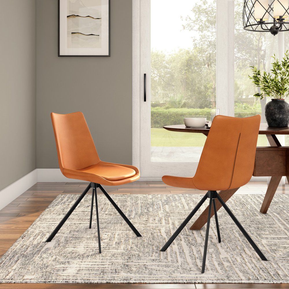 Orange And Black Faux Leather Dining Side Chair