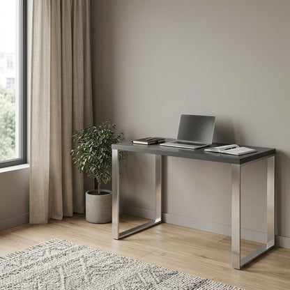 47" Gray and Silver Wood and Stainless Steel Sled Writing Desk