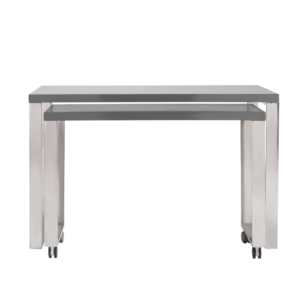 47" Gray and Silver Wood and Stainless Steel Sled Writing Desk