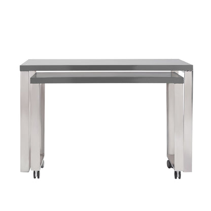 47" Gray and Silver Wood and Stainless Steel Sled Writing Desk