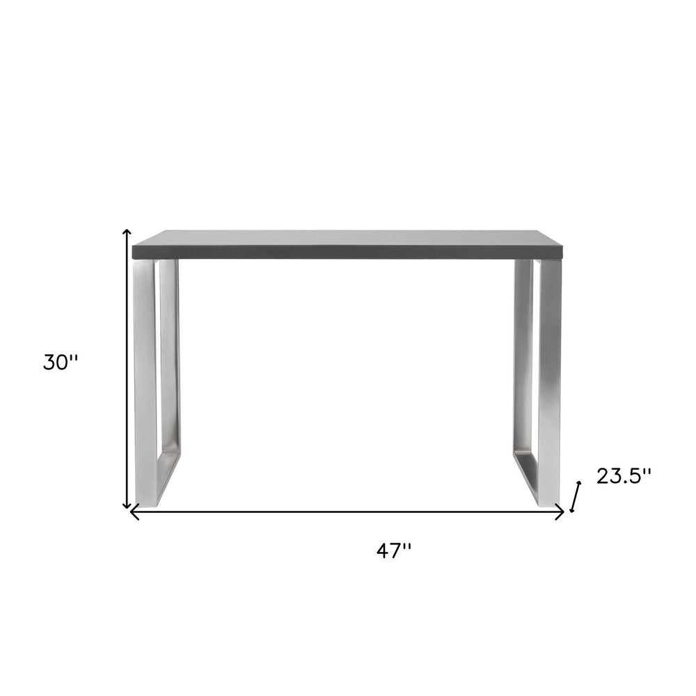 47" Gray and Silver Wood and Stainless Steel Sled Writing Desk
