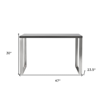 47" Gray and Silver Wood and Stainless Steel Sled Writing Desk