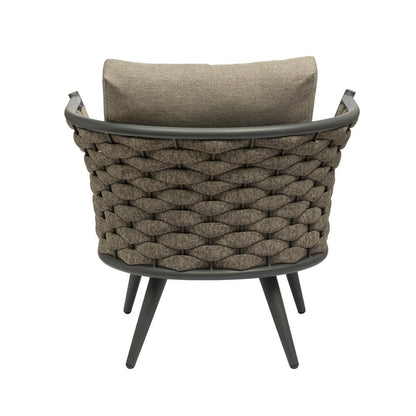 32" Gray And Taupe Woven Aluminum Outdoor Arm Chair with Taupe Cushion