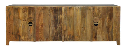 86" Dark Gray Carved Floral Distressed Solid Wood Enclosed Storage TV Stand