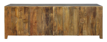 86" Dark Gray Carved Floral Distressed Solid Wood Enclosed Storage TV Stand