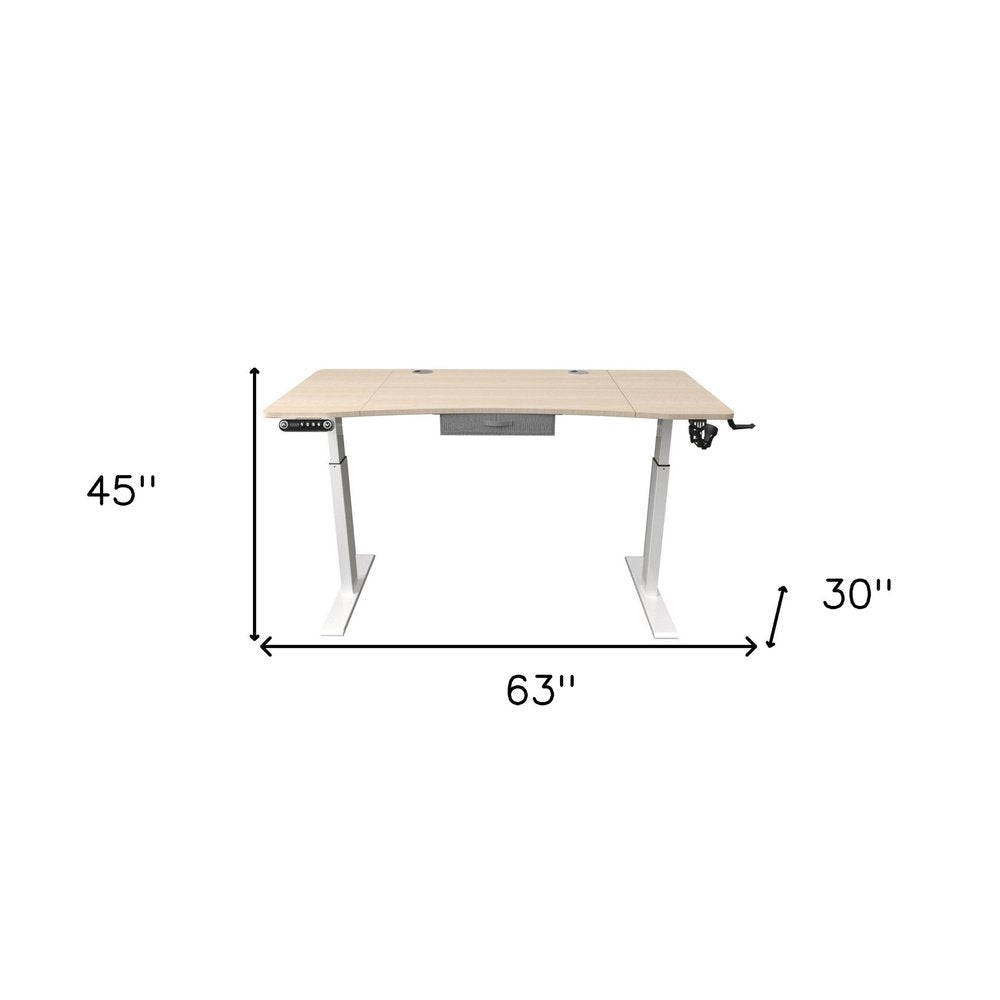 Adjustable Height Oak and White Metal And Wood Hi Low Sit Or Stand Desk