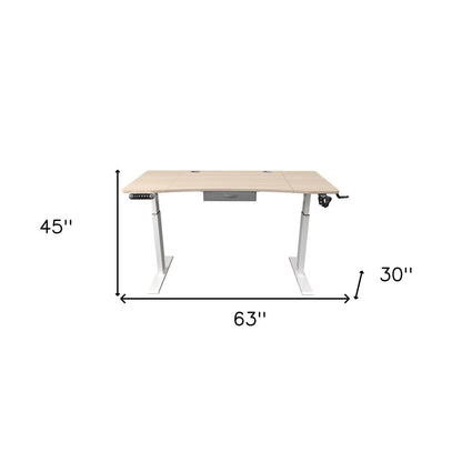 Adjustable Height Oak and White Metal And Wood Hi Low Sit Or Stand Desk
