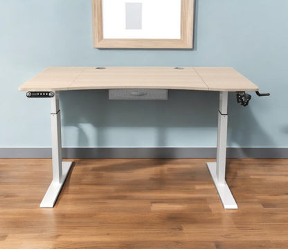 Adjustable Height Oak and White Metal And Wood Hi Low Sit Or Stand Desk