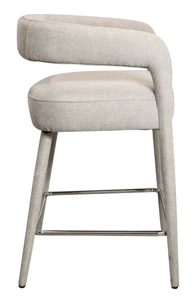 25" Ivory Metal and Fabric Low Back Counter Height Bar Chair