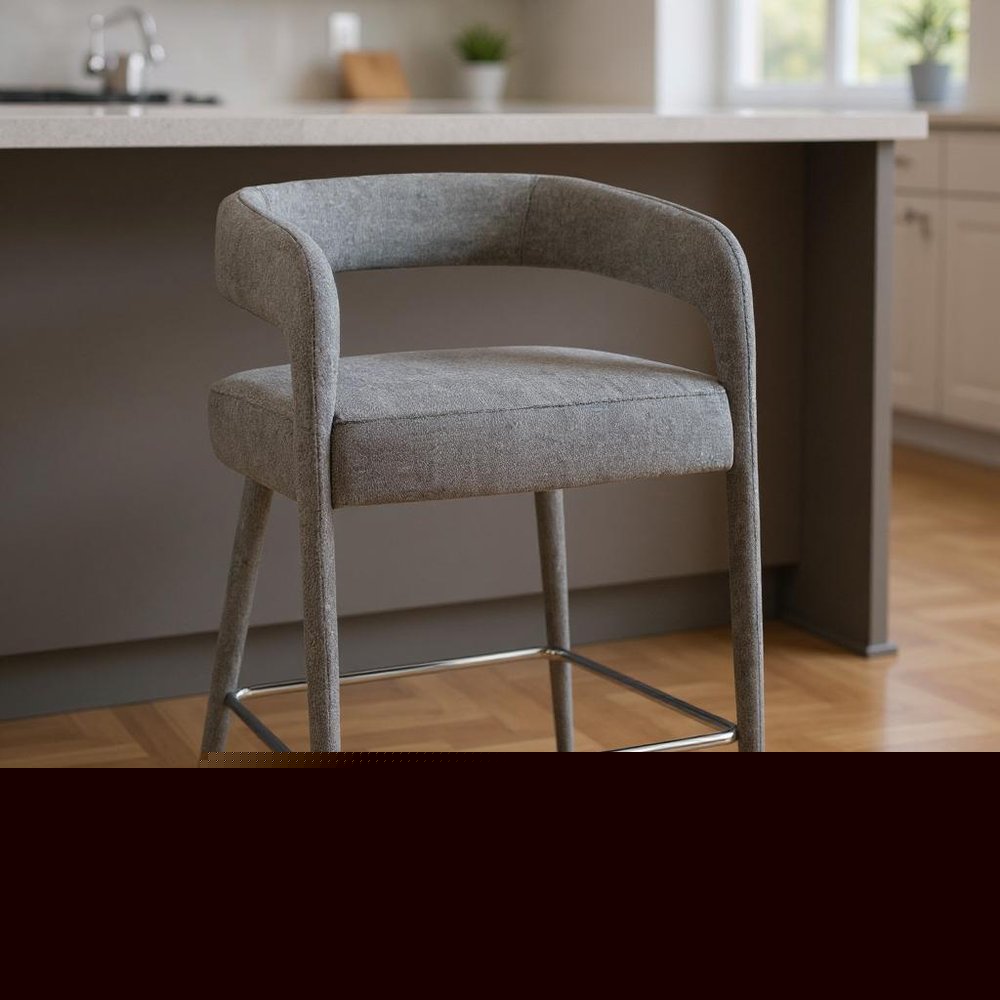 25" Gray Metal and Fabric Low Back Counter Height Bar Chair