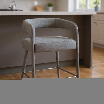 25" Gray Metal and Fabric Low Back Counter Height Bar Chair