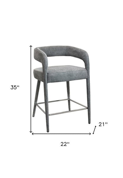 25" Gray Metal and Fabric Low Back Counter Height Bar Chair