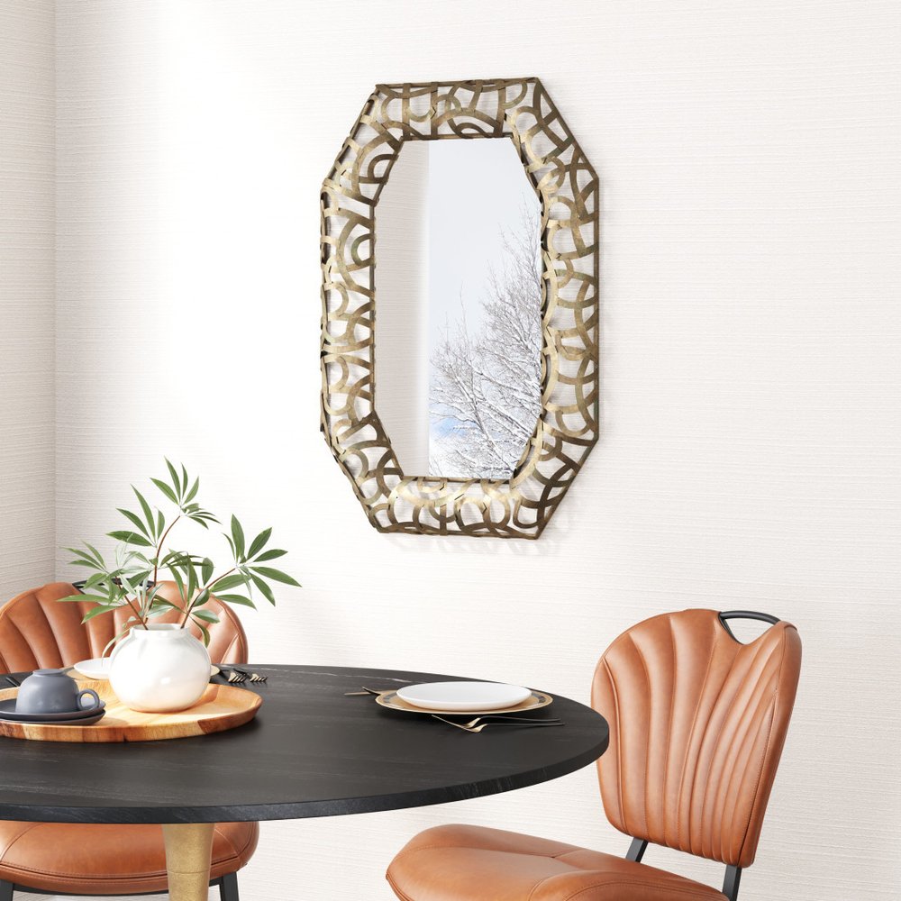 35" Bronze Octagonal Steel Framed Accent Mirror