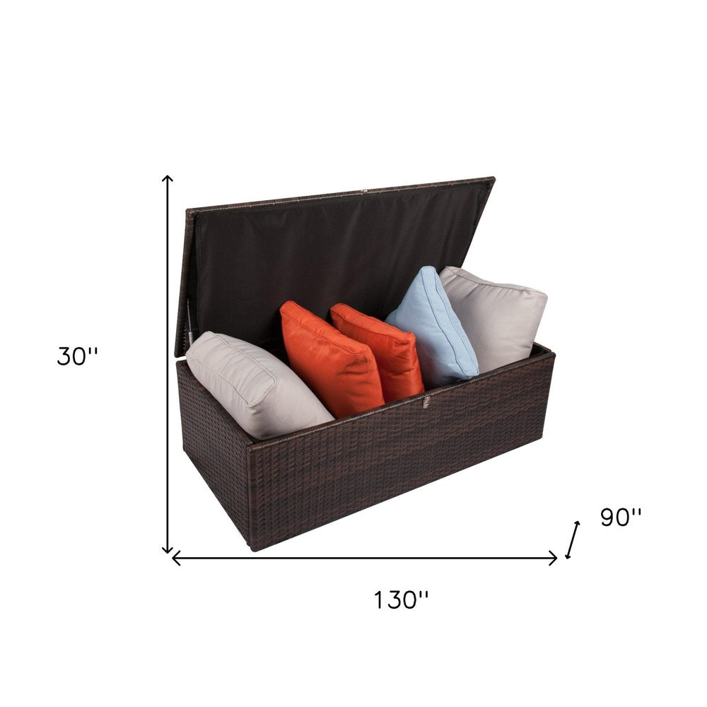 Five Piece Outdoor Dark Brown Wicker Sofa Seating Group with Beige Cushions