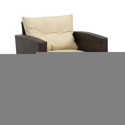 Five Piece Outdoor Dark Brown Wicker Sofa Seating Group with Beige Cushions