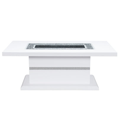 52" White Wood And Faux Crystal Pedestal Coffee Table
