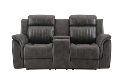 74" Gray Faux Leather Manual Reclining Loveseat With Storage