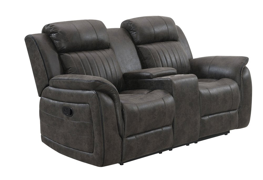 74" Gray Faux Leather Manual Reclining Loveseat With Storage