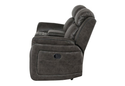 74" Gray Faux Leather Manual Reclining Loveseat With Storage