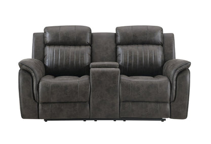 74" Gray Faux Leather Manual Reclining Loveseat With Storage