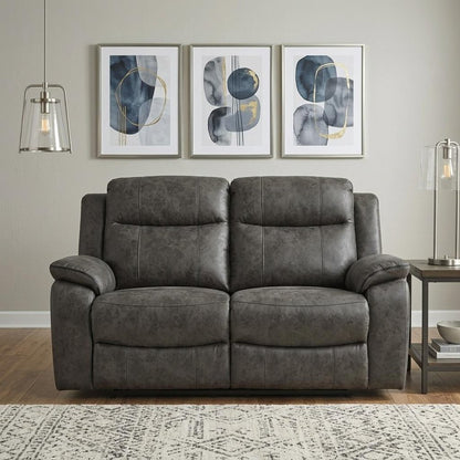 74" Gray Faux Leather Manual Reclining Loveseat With Storage