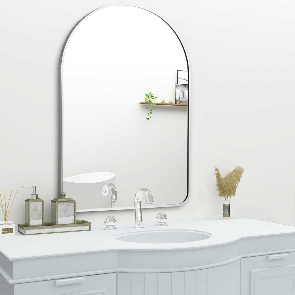 39" Silver Arch Metal Framed Bathroom Vanity Mirror