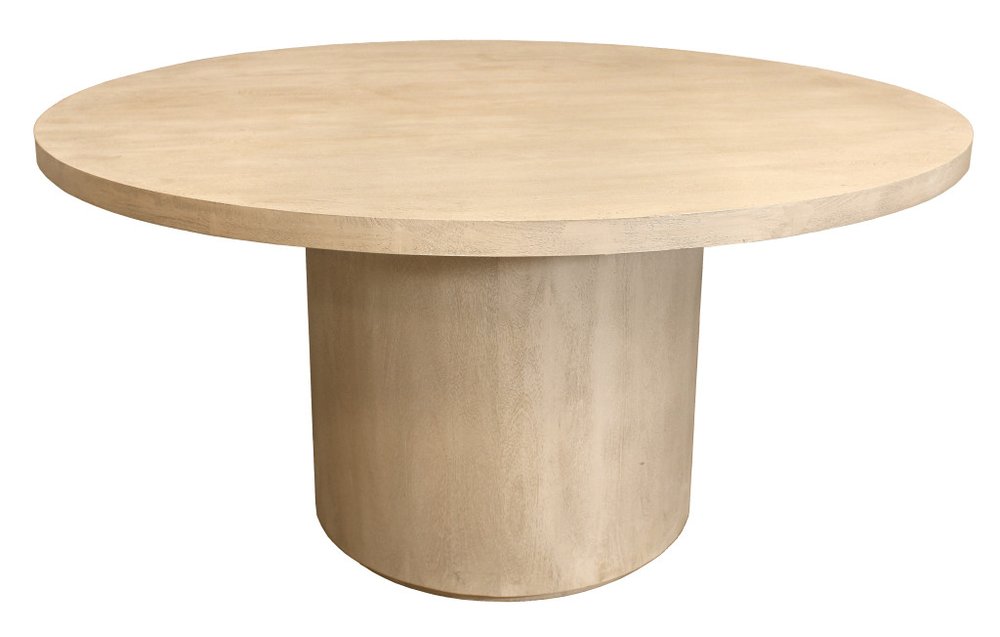 60" Natural and Brown Rounded Solid Wood Pedestal Base Dining Table