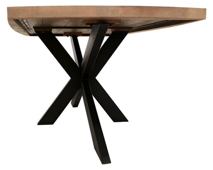 82" Natural And Black Solid Wood And Iron Pedestal Base Dining Table