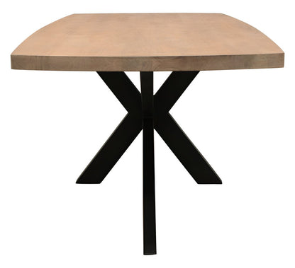 82" Natural And Black Solid Wood And Iron Pedestal Base Dining Table