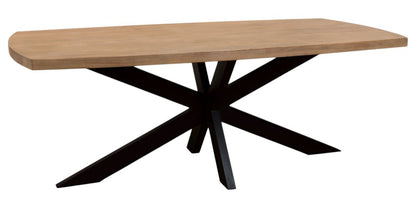 82" Natural And Black Solid Wood And Iron Pedestal Base Dining Table
