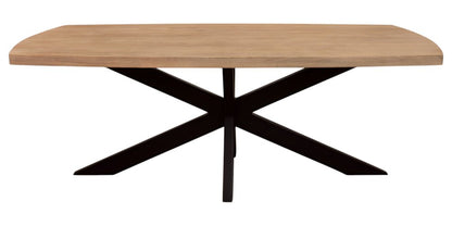 82" Natural And Black Solid Wood And Iron Pedestal Base Dining Table