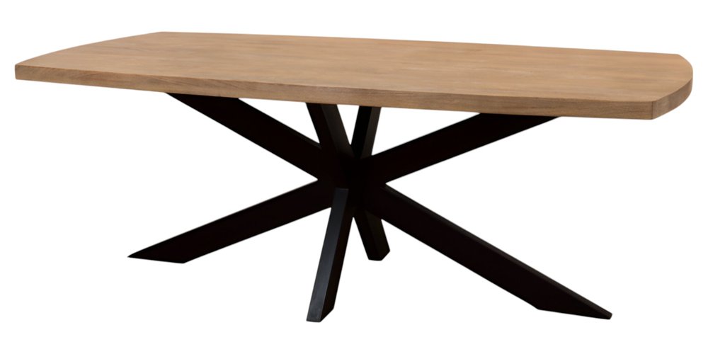 82" Natural And Black Solid Wood And Iron Pedestal Base Dining Table