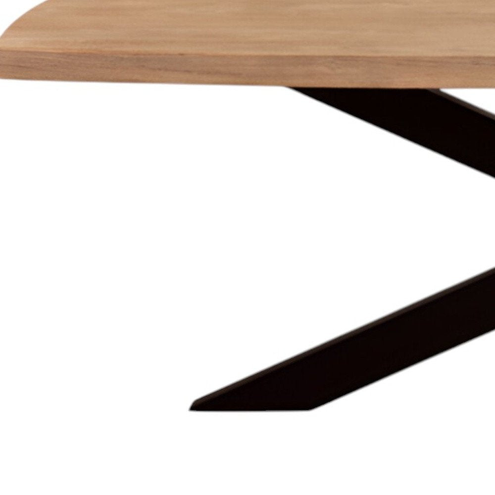 82" Natural And Black Solid Wood And Iron Pedestal Base Dining Table